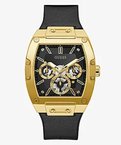 GOLD TONE CASE BLACK GENUINE LEATHER/SILICONE WATCH GW0202G1