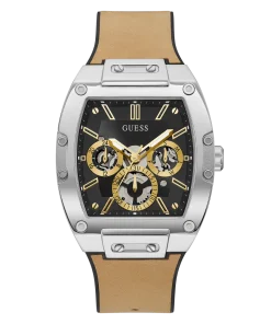 SILVER TONE CASE BEIGE GENUINE LEATHER/SILICONE WATCH GW0202G3
