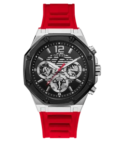 SILVER TONE CASE RED SILICONE WATCH GW0263G3