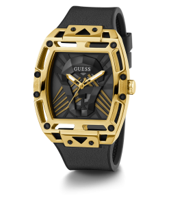 GUESS Mens Black Gold Tone Multi-function Watch