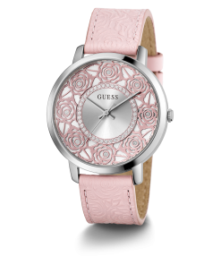 GUESS Ladies Pink Silver Tone Analog Watch