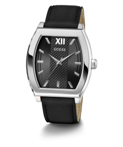 GUESS Mens Black Silver Tone Analog Watch