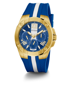 GUESS Mens Blue Gold Tone Multi-function Watch