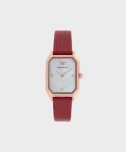 Montre en cuir rouge à deux aiguilles  AR11467