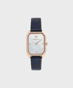 Montre femme en cuir bleu à deux aiguilles ar11466