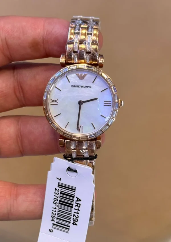 EMPORIO ARMANI Gianni T-Bar AR11294 Montre Femme Rose Gold Nacre