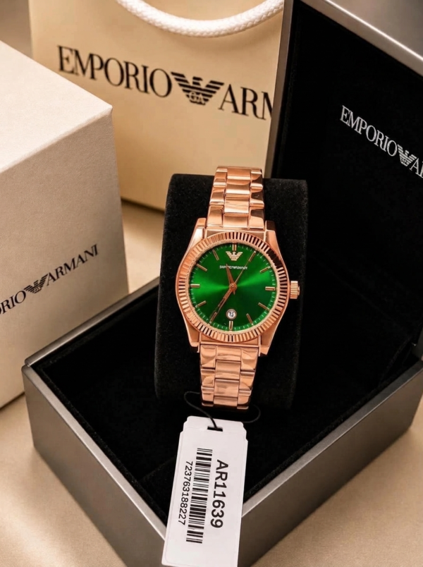 EMPORIO ARMANI Federica AR11639 Montre Femme Rose Gold Cadran Vert