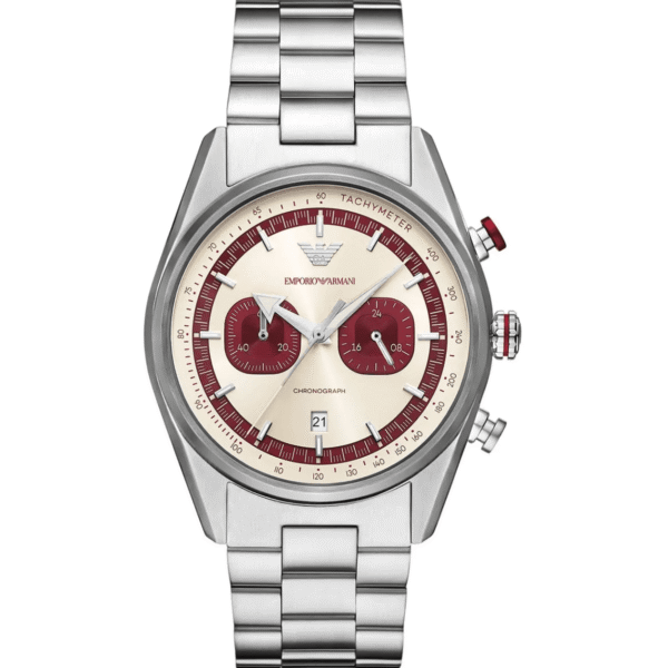 Montre Homme Emporio Armani AR11645 Chronographe Vintage Cadran Crème et Bordeaux 43mm