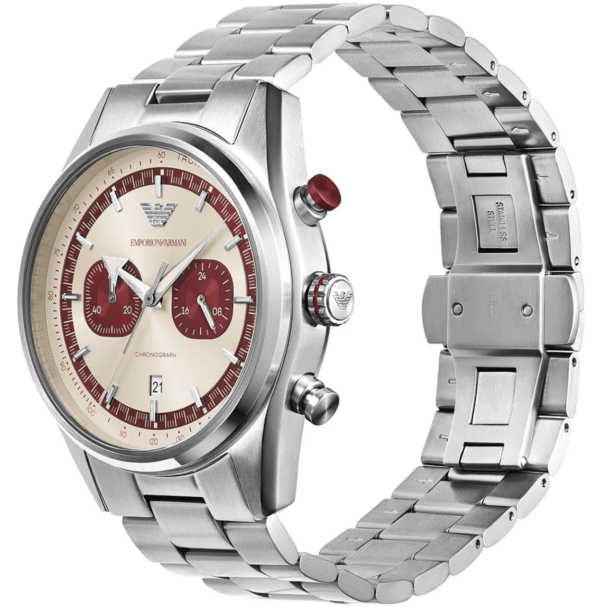 Montre Homme Emporio Armani AR11645 Chronographe Vintage Cadran Crème et Bordeaux 43mm