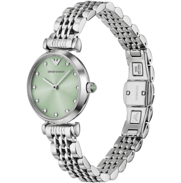 Montre femme Emporio Armani AR11667 en acier inoxydable avec cadran vert clair et bracelet argenté