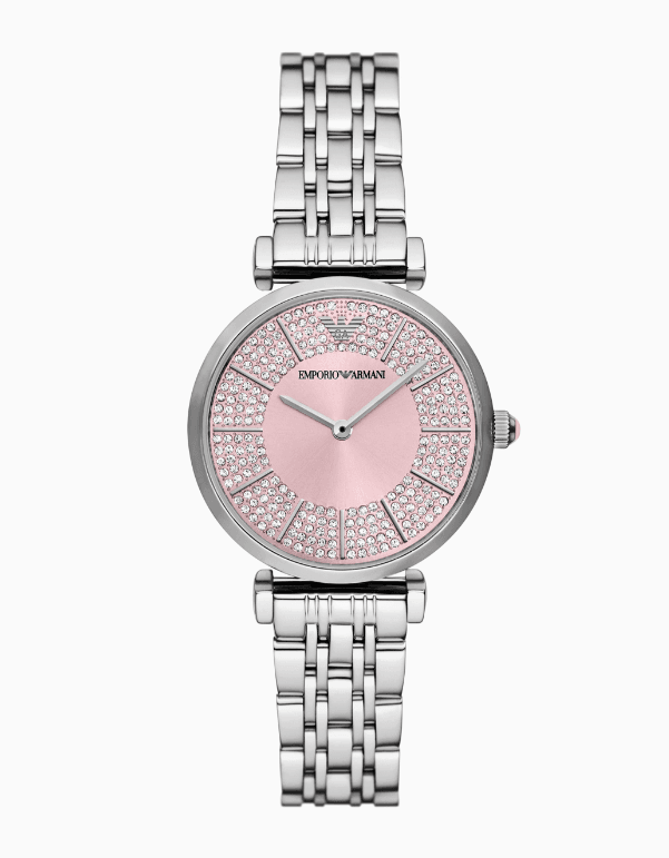 Montre femme Emporio Armani AR11686 en acier inoxydable avec cadran rose et bracelet argenté