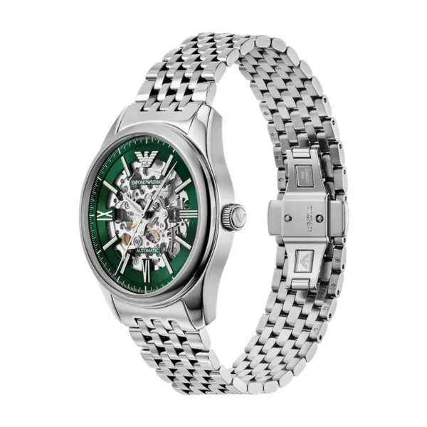 emporio-armani-ar60091-montre-homme-vue-angle.webp Emporio Armani AR60091 Antonio – Montre homme automatique cadran vert