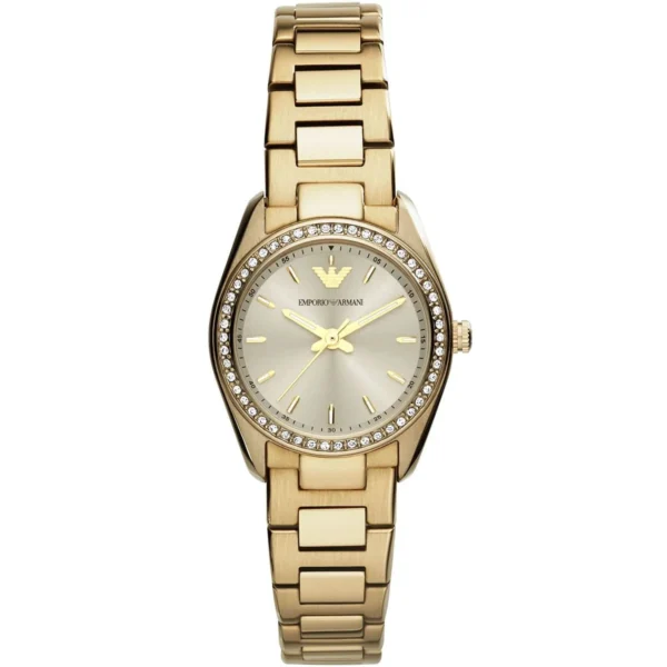 EMPORIO ARMANI Tazio Small AR6031 Montre Femme Dorée Cadran Gris Cristaux