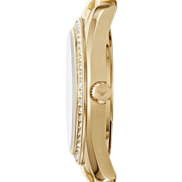 EMPORIO ARMANI Tazio Small AR6031 Montre Femme Dorée Cadran Gris Cristaux
