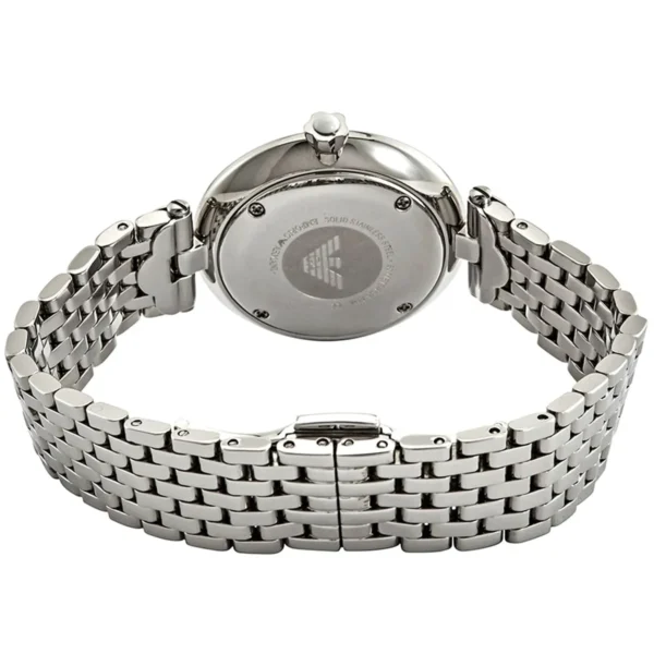 Montre Femme Emporio Armani Arianna AR11195 – Cadran Blanc Rayé Violet, Boîtier 32 mm, Bracelet Acier Argenté