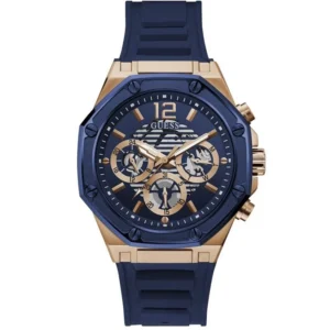 guess-gw0263g2-momentum-montre-homme-cadran-bleu-au-maroc.webp Guess GW0263G2 Momentum montre homme dorée rose avec cadran bleu et bracelet silicone bleu