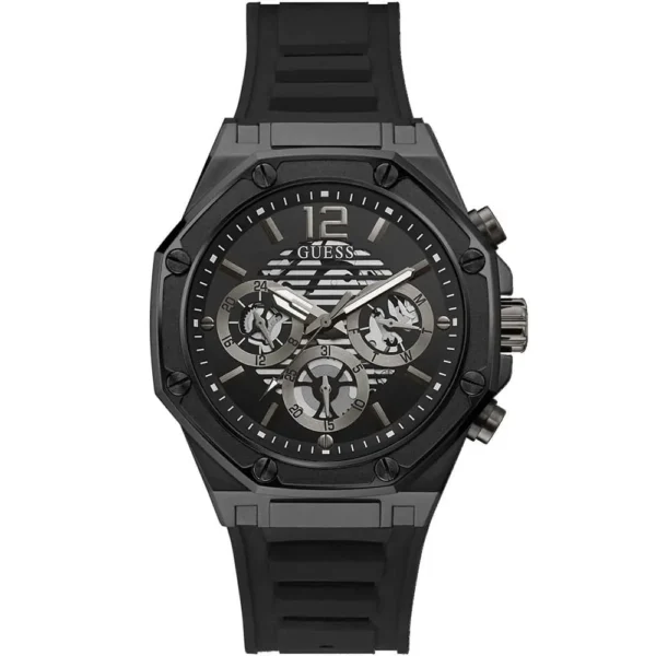 guess-gw0263g4-momentum-montre-homme-cadran-noir-au-maroc.webp Guess GW0263G4 Momentum montre homme noire en acier avec bracelet silicone noir