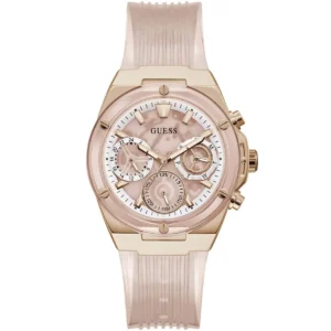 guess-gw0409l3-montre-femme-cadran-rose-bracelet-rose-face.webp GUESS Athena GW0409L3 Montre Femme Rose Gold Cadran Rose