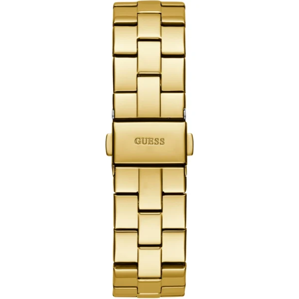 guess-gw0551l2-empress-femme-cadran-bleu-bracelet-dore-dos.webp Montre femme Guess Empress GW0551L2 en acier doré avec cadran bleu translucide et date
