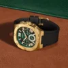 Guess GW0571G3 Headline montre homme en acier doré avec cadran vert et bracelet silicone noir