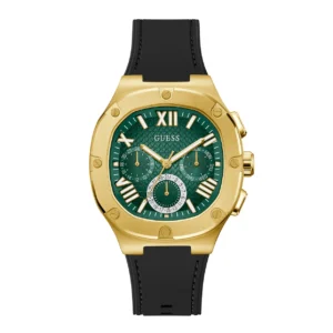 Guess GW0571G3 Headline montre homme en acier doré avec cadran vert et bracelet silicone noir