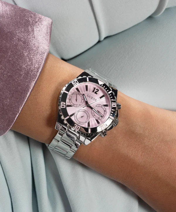 GUESS GW0696L1 Color Fusion – Montre Femme Argentée à Cadran Rose