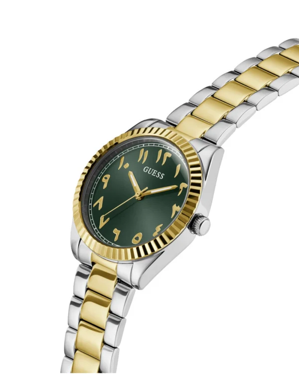 guess-gw0735l2-montre-femme-detail-lunette-cannelee.webp GUESS Luna GW0735L2 Montre Femme Cadran Vert Bicolore