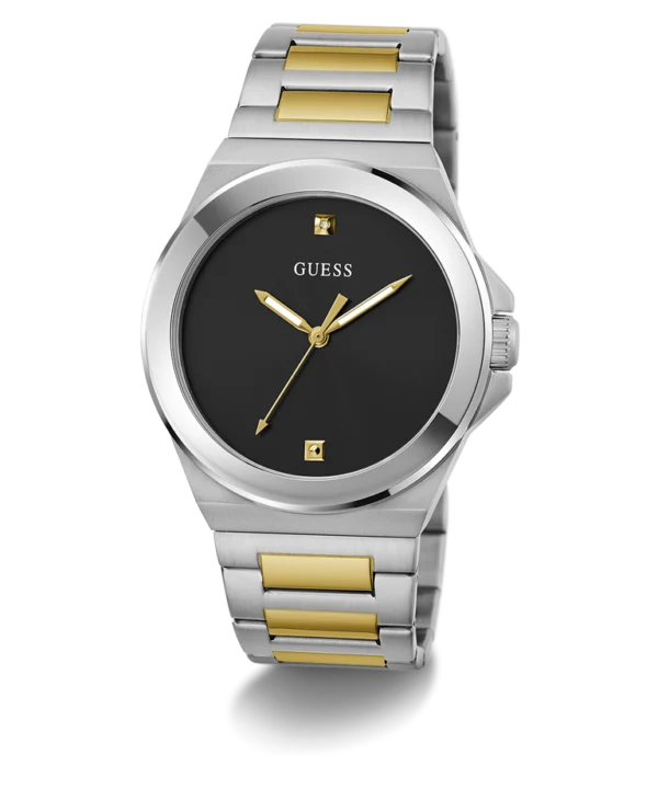 guess-gw0833g3-vinyl-homme-cadran-noir-acier-2tone-bracelet-detail.webp Montre homme Guess Vinyl GW0833G3 en acier inoxydable 2-tone avec cadran noir et diamant