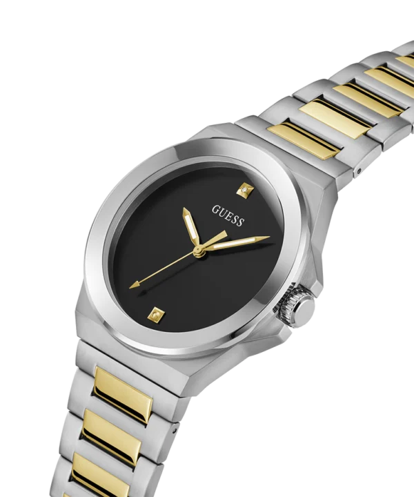 guess-gw0833g3-vinyl-homme-cadran-noir-acier-2tone-diamant-detail.webp Montre homme Guess Vinyl GW0833G3 en acier inoxydable 2-tone avec cadran noir et diamant