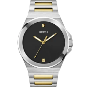 Montre homme Guess Vinyl GW0833G3 en acier inoxydable 2-tone avec cadran noir et diamant