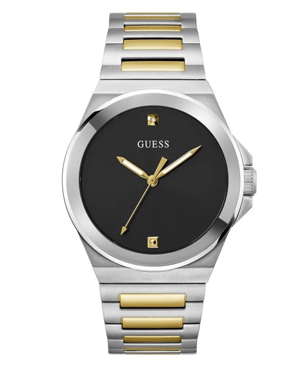 guess-gw0833g3-vinyl-homme-cadran-noir-acier-2tone-face.webp Montre homme Guess Vinyl GW0833G3 en acier inoxydable 2-tone avec cadran noir et diamant