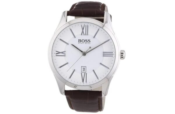 hugo-boss-1513021-ambassador-2-1.jpg Montre Homme Hugo Boss 1513021 Ambassador – Cadran Blanc & Bracelet Cuir Marron 43 mm