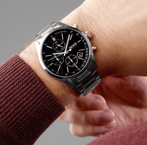 hugo-boss-1513819-champion-profil-bicolore.png Montre Homme Hugo Boss Champion 1513819 Bicolore Argent et Or Rose, Chronographe