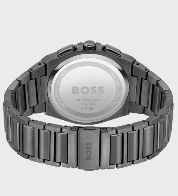 hugo-boss-1514045-dos-boitier-etancheite.png Montre Homme Hugo Boss Steer 1514045 : Chrono Gris Gunmetal & Vert Olive