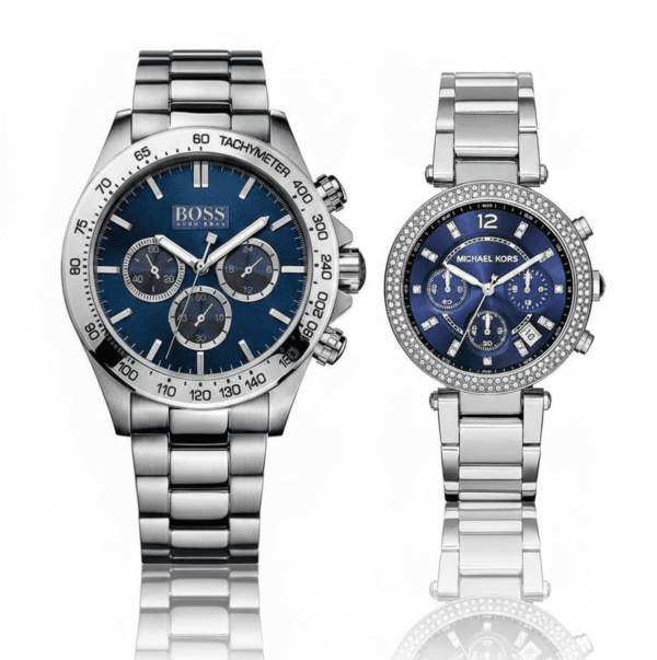 Idée Cadeau Couple Saint Valentin Glamour : Duo Hugo Boss Ikon & Michael Kors Parker (Bleu & Acier)