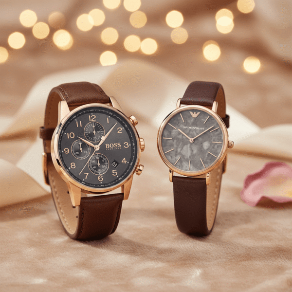 Idée Cadeau Saint Valentin Couple Tendance : Le Duo Rose Gold & Cuir (Boss + Armani)