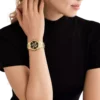 Montre Michael Kors Lennox MK7404 Femme 37mm — Cadran Noir & Bracelet Acier Doré