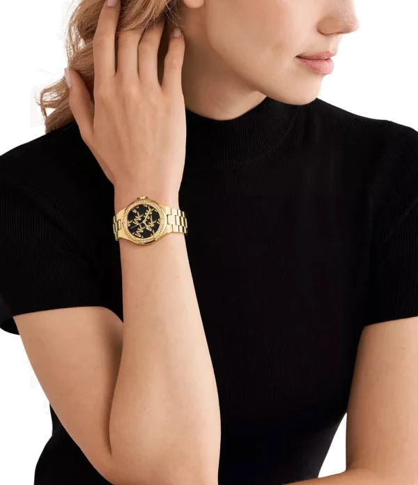 Montre Michael Kors Lennox MK7404 Femme 37mm — Cadran Noir & Bracelet Acier Doré