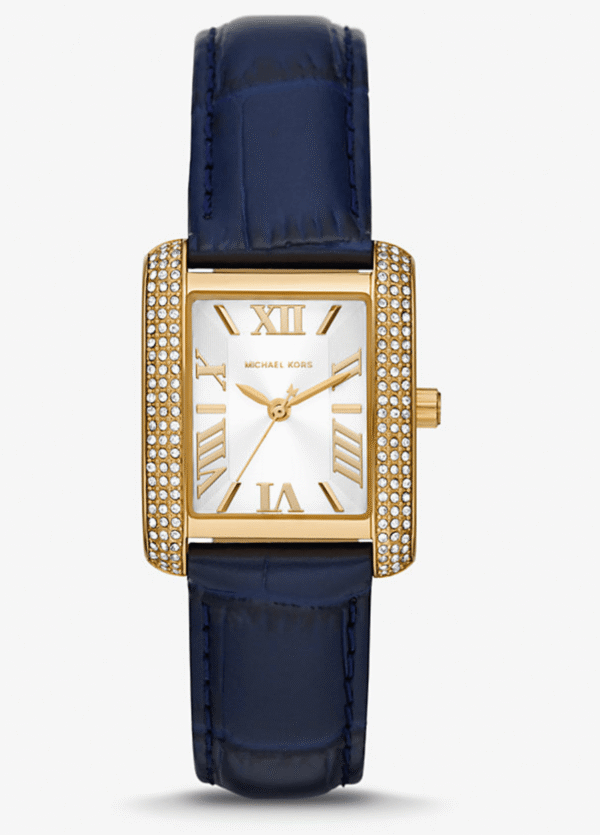 Montre Michael Kors Emery MK2982 – Dorée Pavé Cristaux & Cuir Bleu Marine