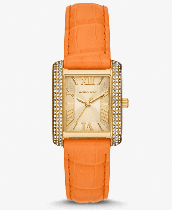 Montre Michael Kors Emery MK2983 – Dorée Pavé Cristaux & Cuir Orange Vif