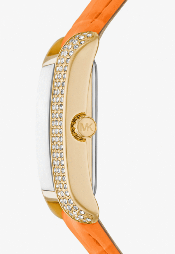 Montre Michael Kors Emery MK2983 – Dorée Pavé Cristaux & Cuir Orange Vif