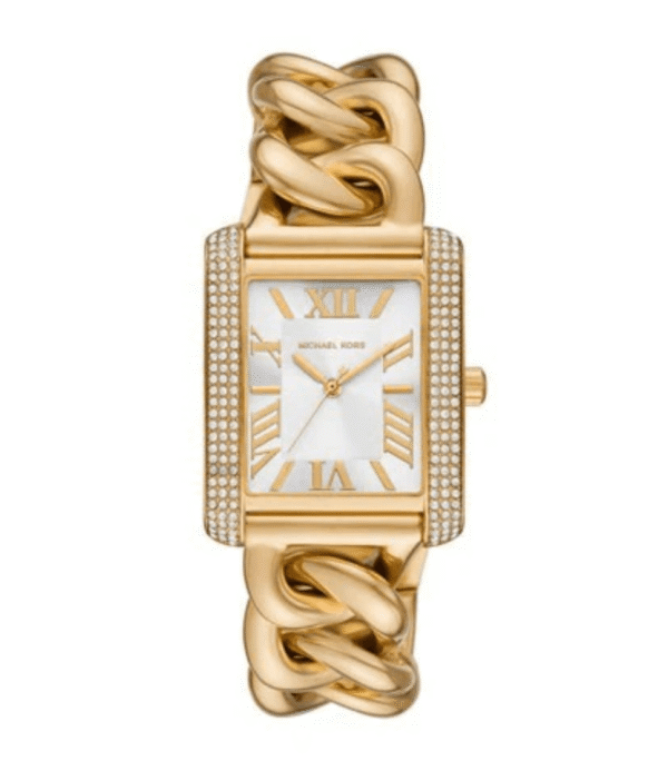michael-kors-emery-mk7300.png Montre Femme Michael Kors Emery MK7300 : Rectangulaire, Dorée et Bracelet Chaîne