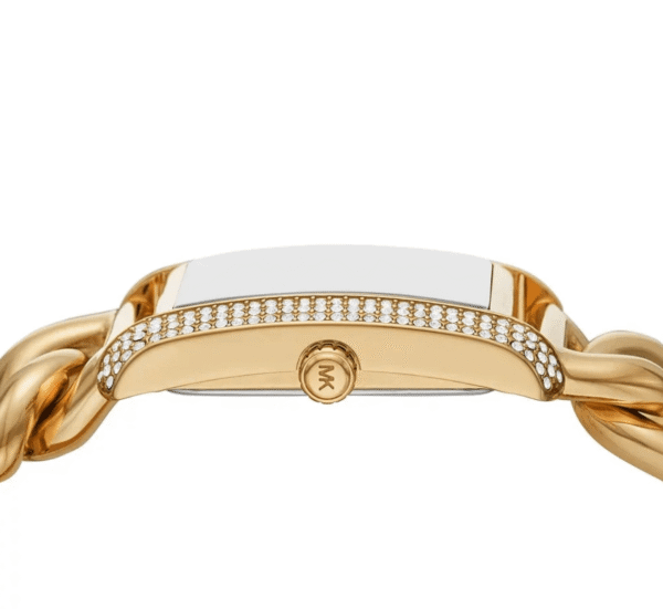 michael-kors-emery-mk7300-cristaux.png Montre Femme Michael Kors Emery MK7300 : Rectangulaire, Dorée et Bracelet Chaîne