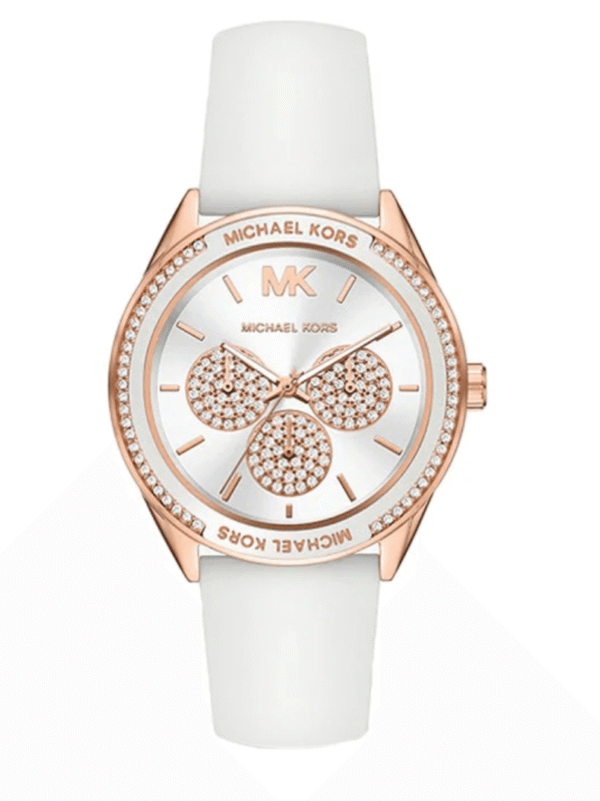 michael-kors-jessa-mk6945-or-rose.png Montre Femme Michael Kors Jessa MK6945 : Le Sport-Chic Or Rose et Blanc