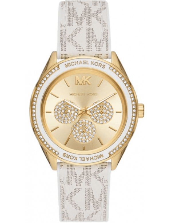 michael-kors-jessa-mk7204-or-blanc.png Montre Femme Michael Kors Jessa MK7204 : L'Éclat Doré et Blanc Multifonction