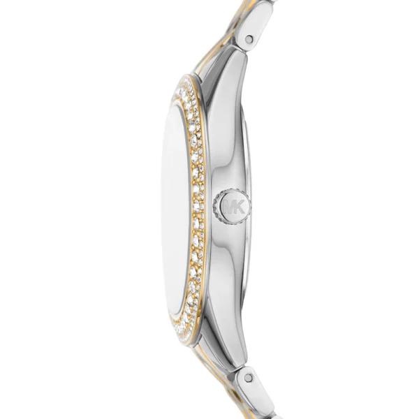 michael-kors-mk4811-harlowe-profil-boitier-acier.webp Michael Kors MK4811 Harlowe – Montre femme bicolore pavée