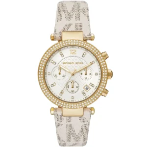 michael-kors-mk6916-montre-femme-cadran-blanc-bracelet-beige-face.webp MICHAEL KORS Parker MK6916 Montre Femme Blanche Dorée