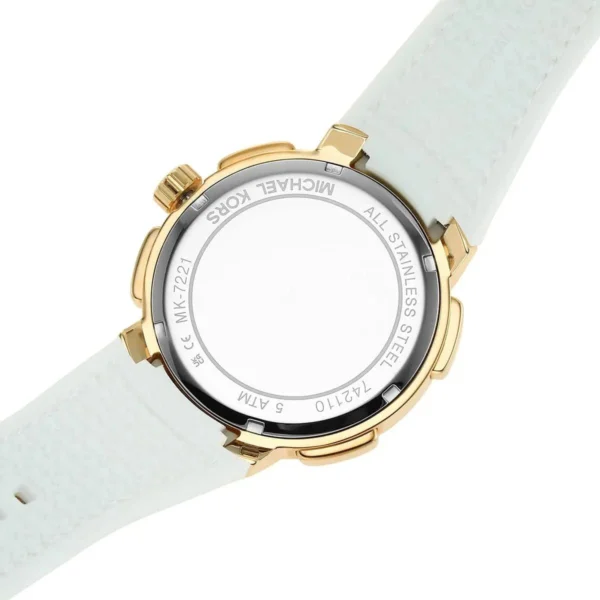 michael-kors-mk7221-montre-femme-bracelet-blanc-dos-detail.webp MICHAEL KORS Sidney MK7221 Montre Femme Blanche Dorée