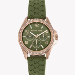michael-kors-mk7421-mini-pilot-cadran-vert-bracelet-silicone-1.webp Michael Kors MK7421 Mini Pilot – Montre Femme Verte et Rose Gold