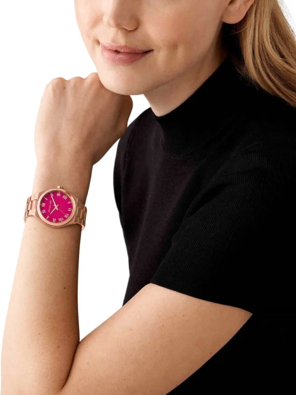Michael Kors MK7462 Lennox en acier inoxydable ton or rose avec cadran rose vif